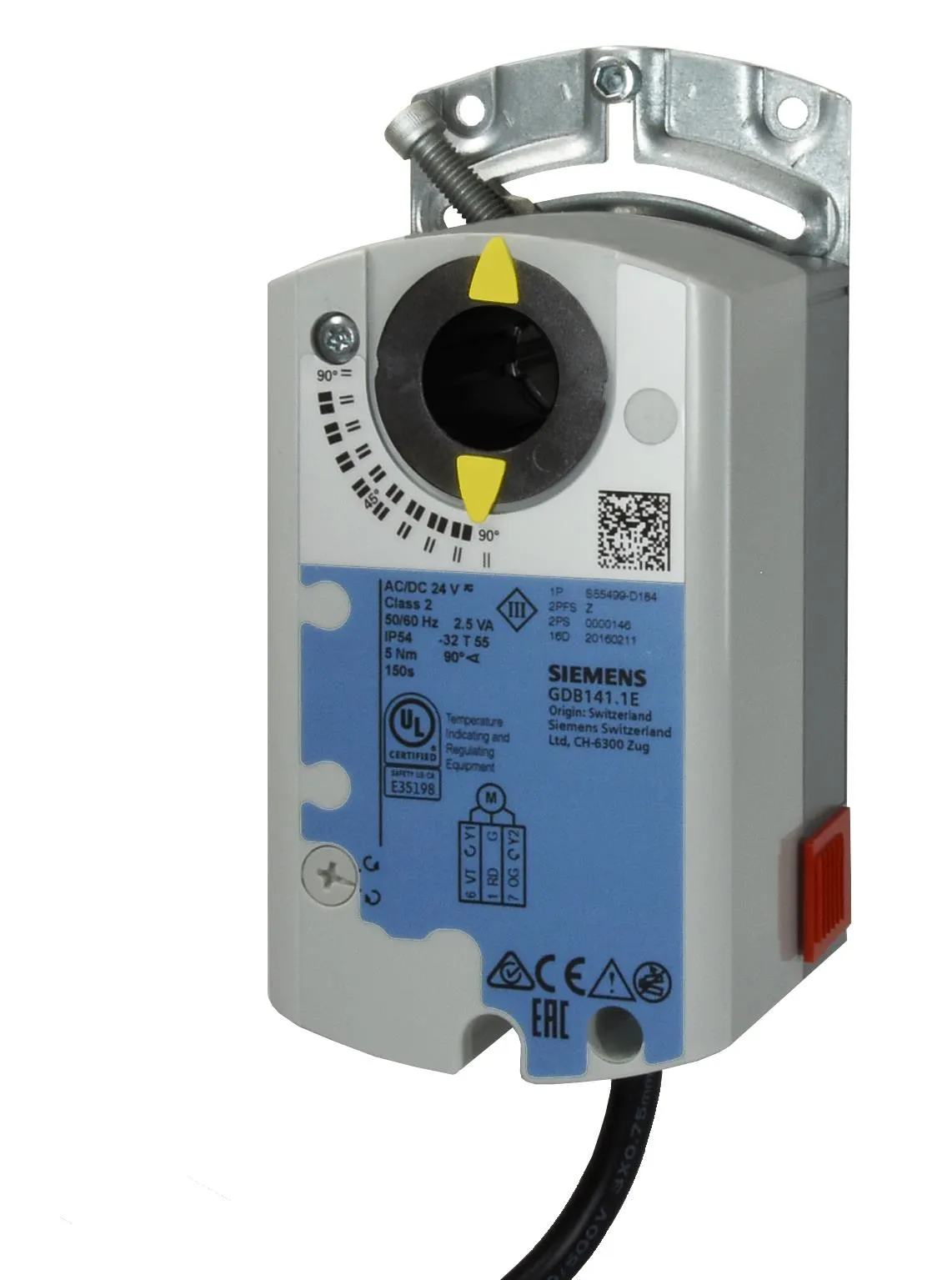 GDB341.1E Rotary air damper actuator, AC 230 V, 2-position/3-position, 5 Nm, 150 s