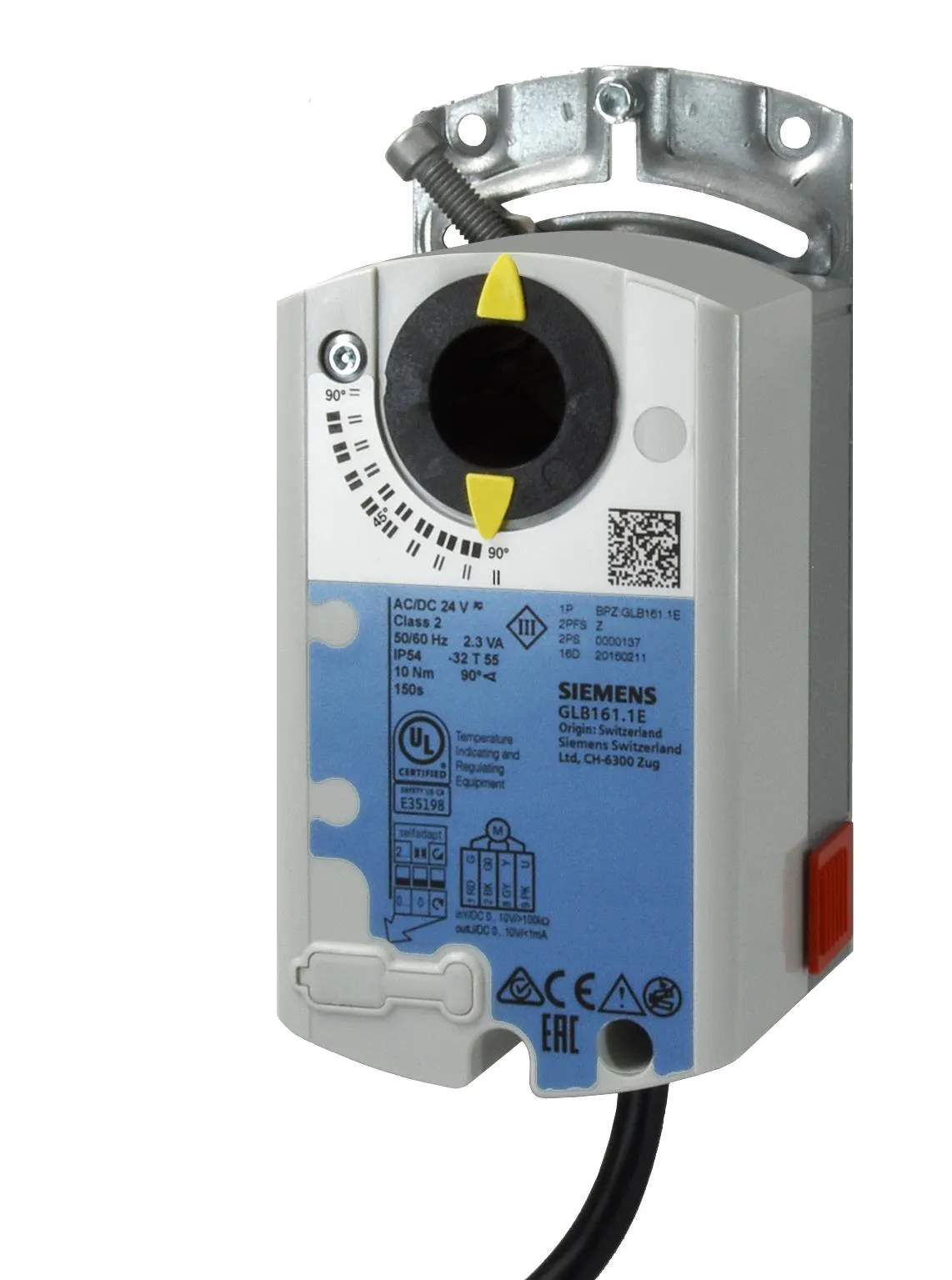 GLB146.1E Rotary air damper actuator, AC/DC 24 V, 2-position/3-position, 10 Nm, 150 s, 2 auxiliary s